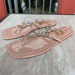 Sheln pink bejeweled chain flat sandals New 10